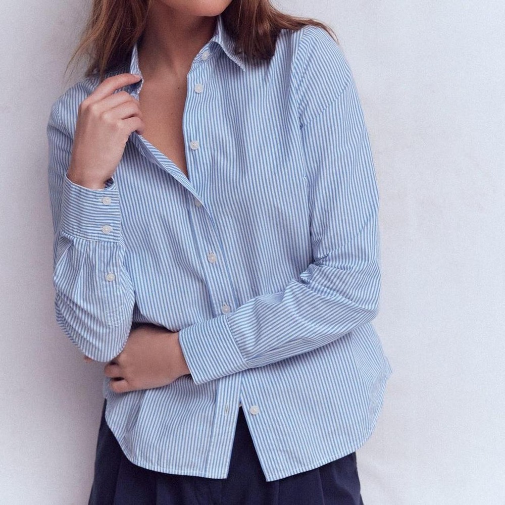 Boden Striped Button Up Women's Plus Size 20-22 Blue White Collared Preppy Work